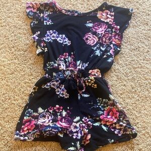 1st Kiss Black Floral Girls Romper with Multicolor Blossoms